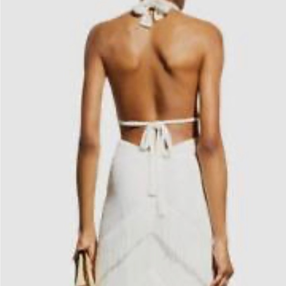 $2100 Raisa Vanessa Women's ivory Halter Neck Fringe Maxi Dress Size FR 38/ US 6 - Picture 5 of 5